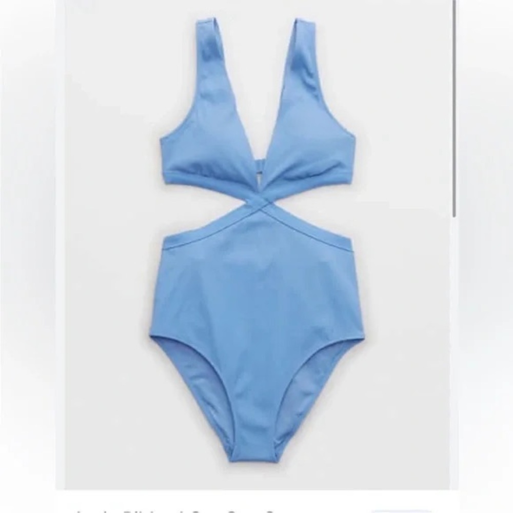 aerie Light Blue Cutout One-Piece Swimsuit